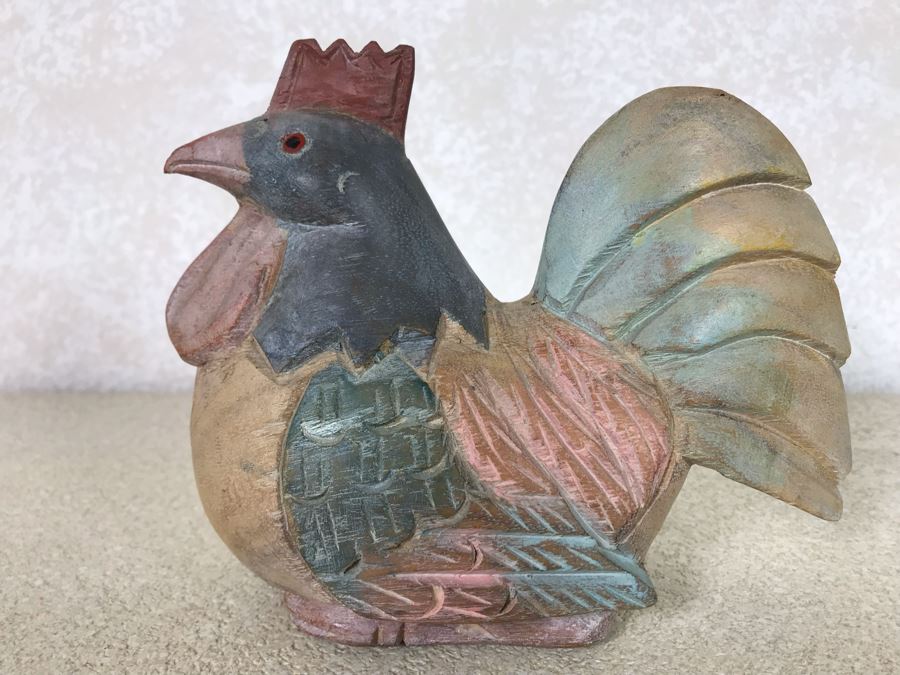 Carved Wooden Rooster Sculpture 7W X 6H [Photo 1]