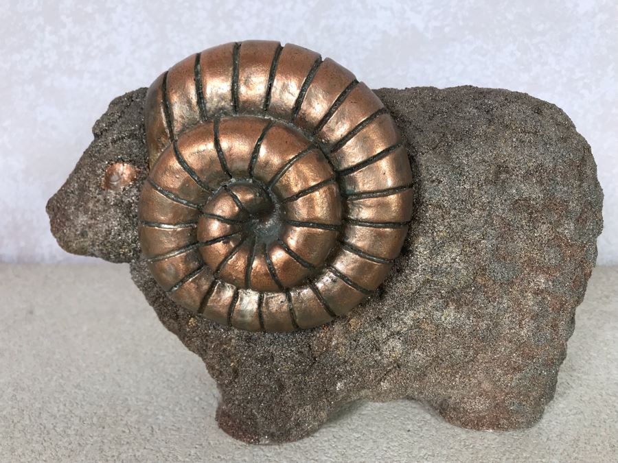 Gold Painted Plaster Ram Statue 12W X 8H [Photo 3]