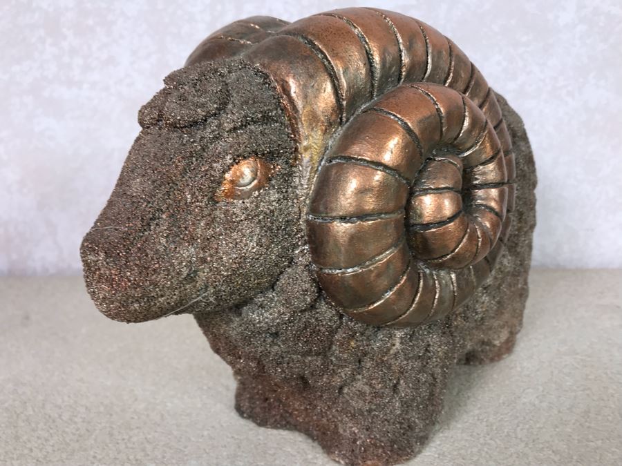 Gold Painted Plaster Ram Statue 12W X 8H [Photo 4]