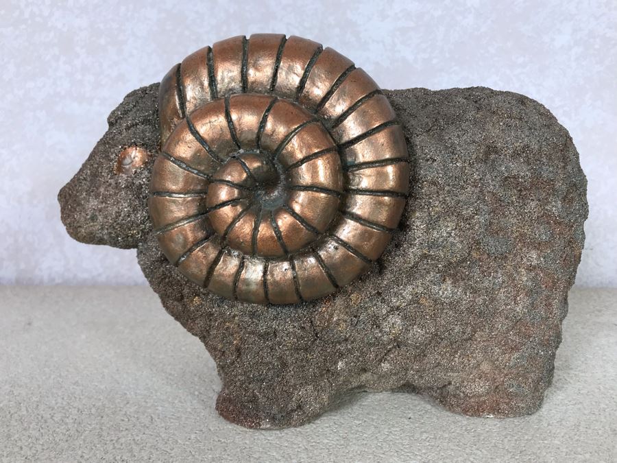 Gold Painted Plaster Ram Statue 12W X 8H [Photo 1]