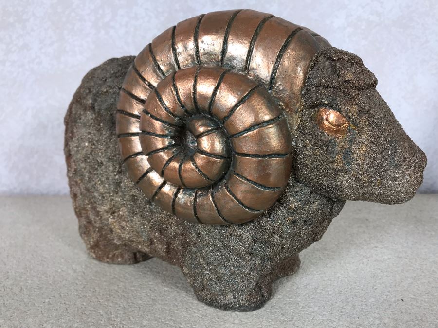 Gold Painted Plaster Ram Statue 12W X 8H [Photo 5]