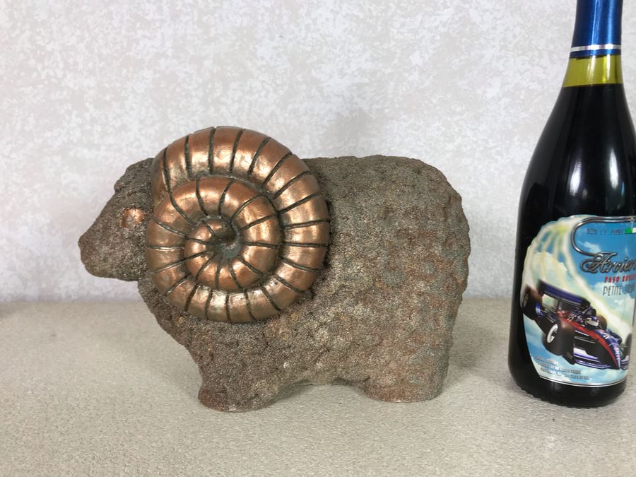 Gold Painted Plaster Ram Statue 12W X 8H [Photo 2]