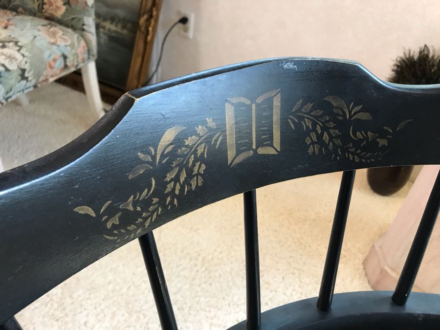 Pair Of Vintage Black Hitchcock Style Gold Stenciled Armchairs [Photo 5]