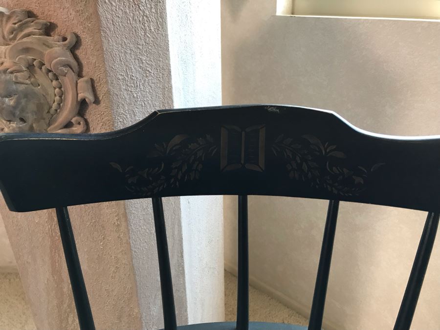 Pair Of Vintage Black Hitchcock Style Gold Stenciled Armchairs [Photo 4]