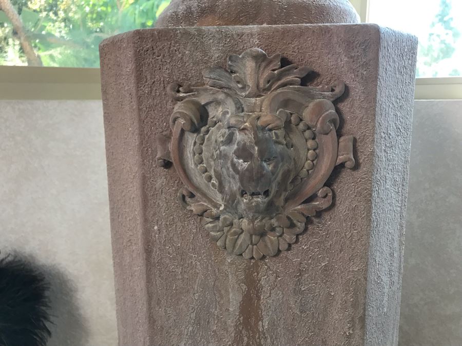 Custom Pedestal Column With Embossed Lion Ornamentation And Urn With Artificial Plant 12W X 56H [Photo 5]