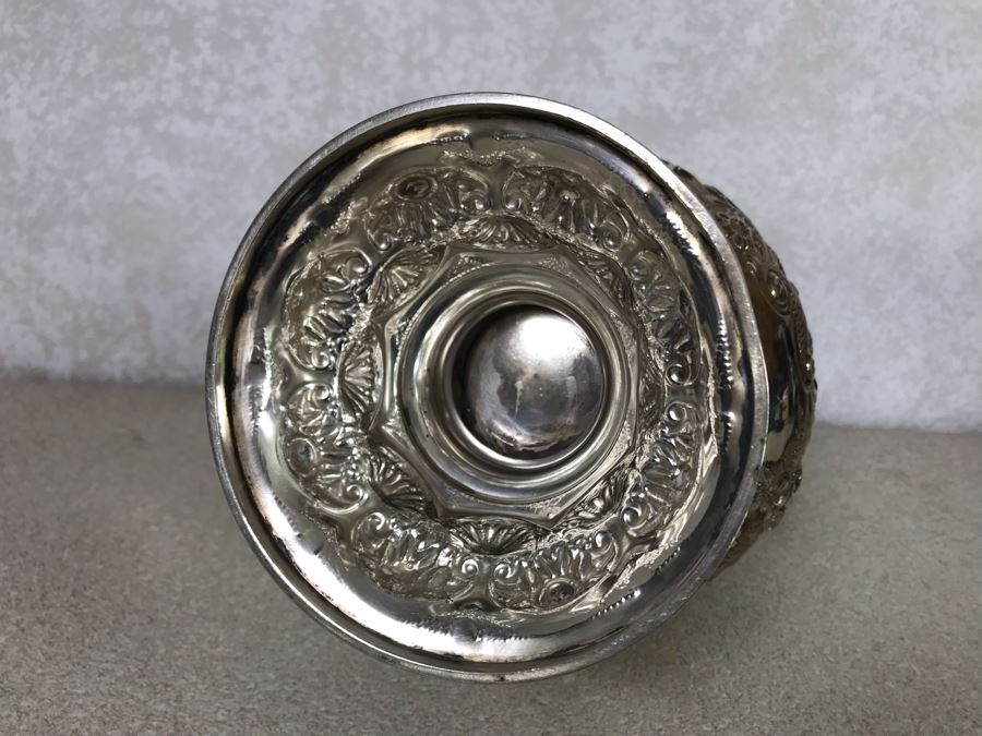 Impressive English Sterling Silver Ewer Pitcher With High Relief Repousse Decoration Featuring Winged Mermaids, Nautical Marine Motifs, Possibly Poseidon And Lions Head -Believe Mark Is Job Frank Hall In London, England 1,360g [Photo 36]