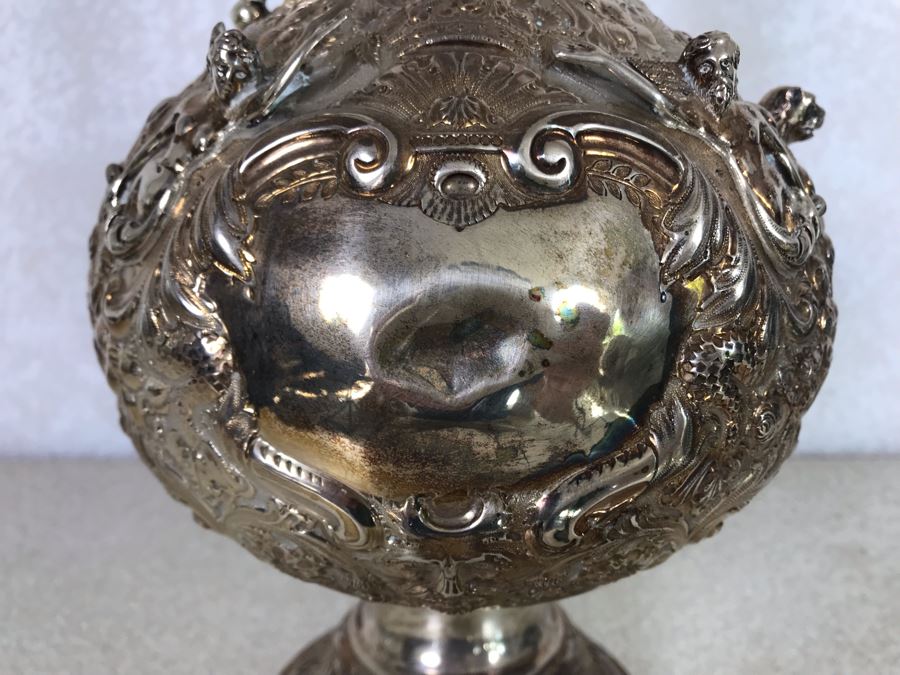 Impressive English Sterling Silver Ewer Pitcher With High Relief Repousse Decoration Featuring Winged Mermaids, Nautical Marine Motifs, Possibly Poseidon And Lions Head -Believe Mark Is Job Frank Hall In London, England 1,360g [Photo 22]