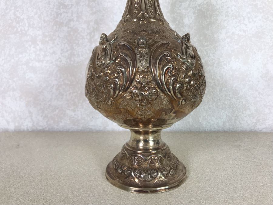 Impressive English Sterling Silver Ewer Pitcher With High Relief Repousse Decoration Featuring Winged Mermaids, Nautical Marine Motifs, Possibly Poseidon And Lions Head -Believe Mark Is Job Frank Hall In London, England 1,360g [Photo 17]