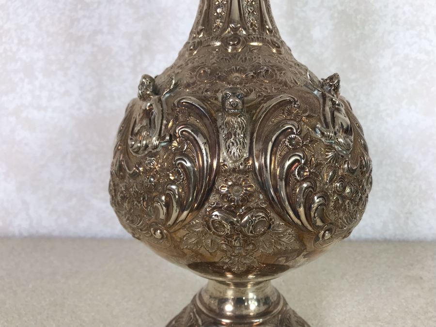 Impressive English Sterling Silver Ewer Pitcher With High Relief Repousse Decoration Featuring Winged Mermaids, Nautical Marine Motifs, Possibly Poseidon And Lions Head -Believe Mark Is Job Frank Hall In London, England 1,360g [Photo 16]