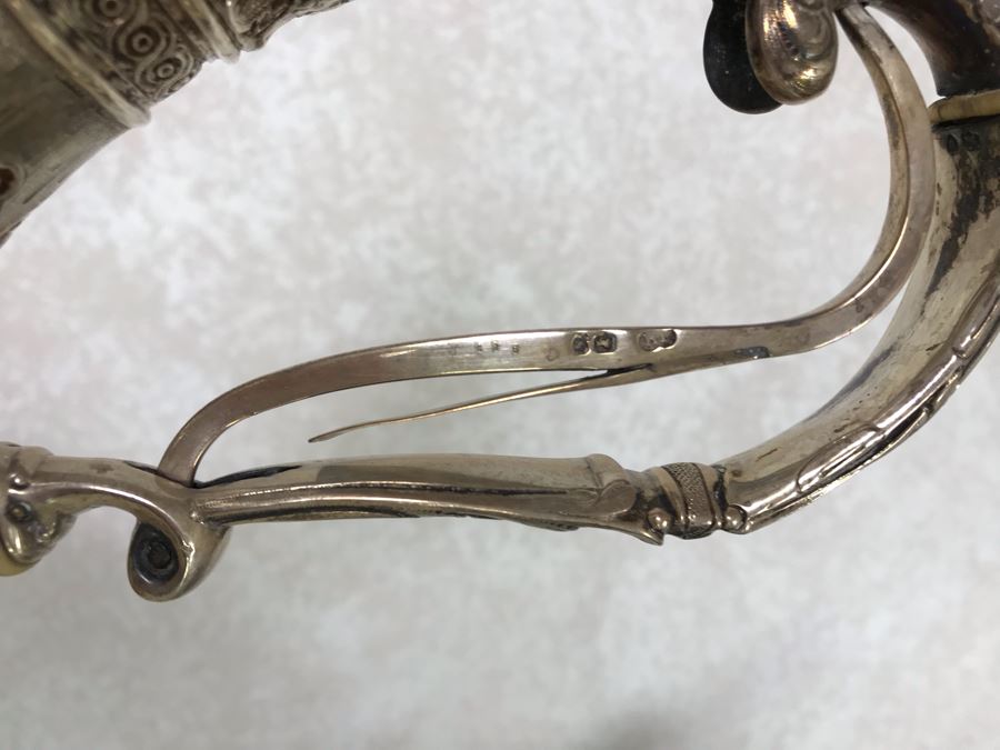 Impressive English Sterling Silver Ewer Pitcher With High Relief Repousse Decoration Featuring Winged Mermaids, Nautical Marine Motifs, Possibly Poseidon And Lions Head -Believe Mark Is Job Frank Hall In London, England 1,360g [Photo 29]