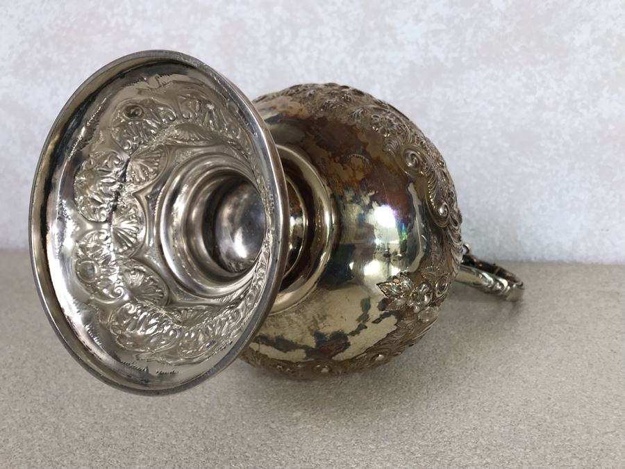 Impressive English Sterling Silver Ewer Pitcher With High Relief Repousse Decoration Featuring Winged Mermaids, Nautical Marine Motifs, Possibly Poseidon And Lions Head -Believe Mark Is Job Frank Hall In London, England 1,360g [Photo 37]