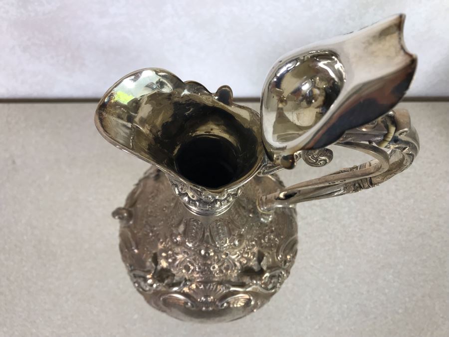 Impressive English Sterling Silver Ewer Pitcher With High Relief Repousse Decoration Featuring Winged Mermaids, Nautical Marine Motifs, Possibly Poseidon And Lions Head -Believe Mark Is Job Frank Hall In London, England 1,360g [Photo 27]