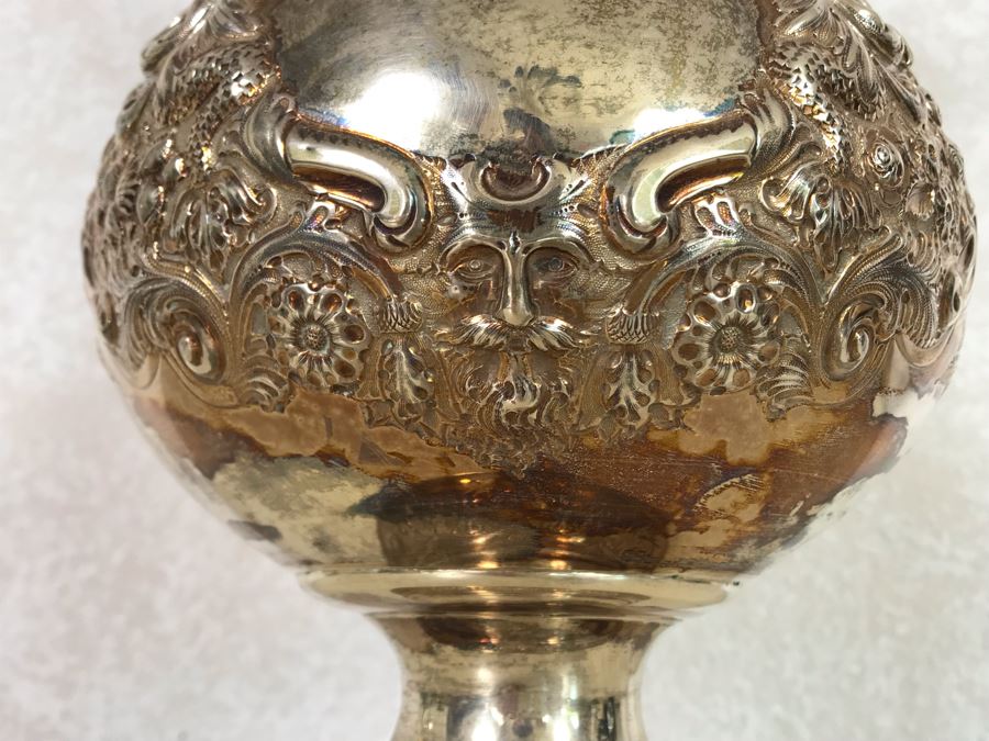 Impressive English Sterling Silver Ewer Pitcher With High Relief Repousse Decoration Featuring Winged Mermaids, Nautical Marine Motifs, Possibly Poseidon And Lions Head -Believe Mark Is Job Frank Hall In London, England 1,360g [Photo 5]