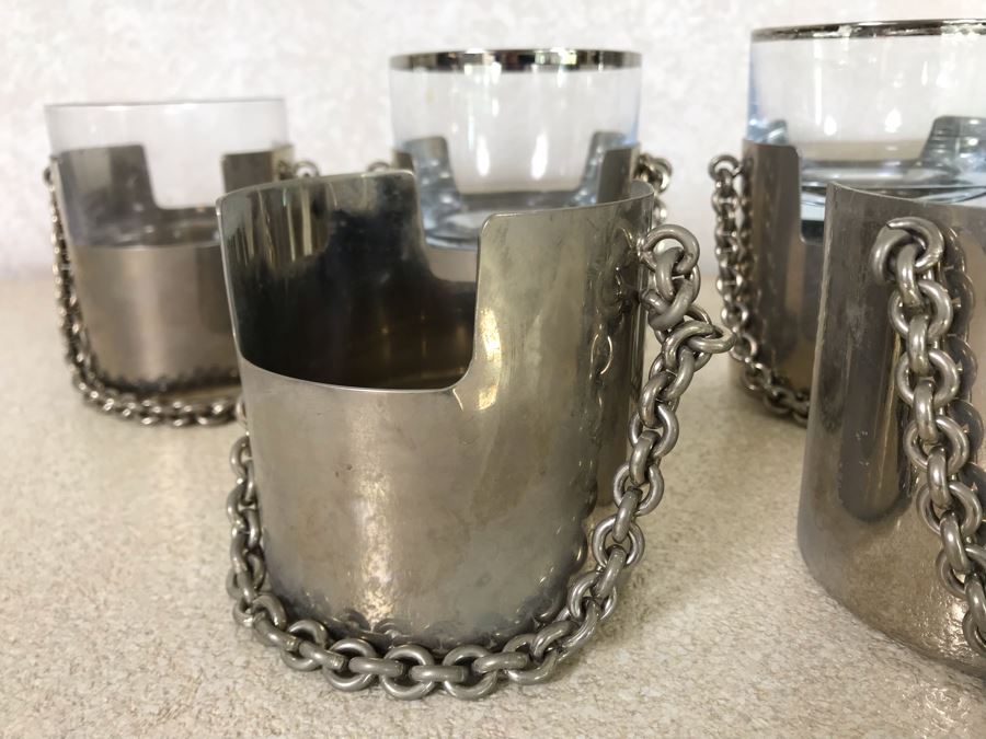 RARE Vintage GUCCI Italy Chain Handle Carrying Cups - Each Cup Weighs Apx 173g [Photo 8]
