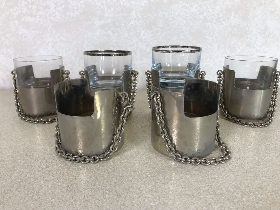 RARE Vintage GUCCI Italy Chain Handle Carrying Cups - Each Cup Weighs Apx 173g [Photo 1]
