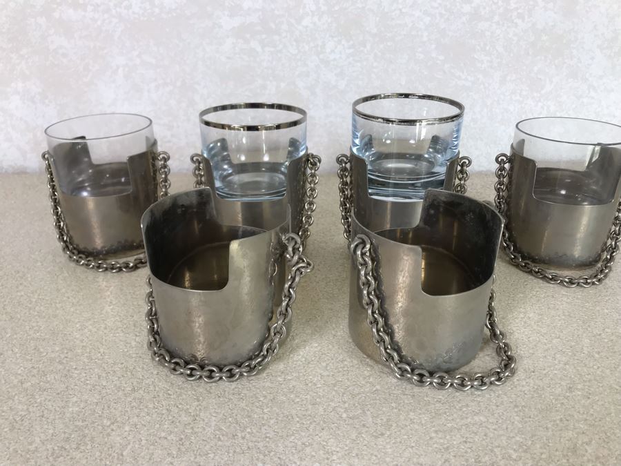 RARE Vintage GUCCI Italy Chain Handle Carrying Cups - Each Cup Weighs Apx 173g [Photo 6]