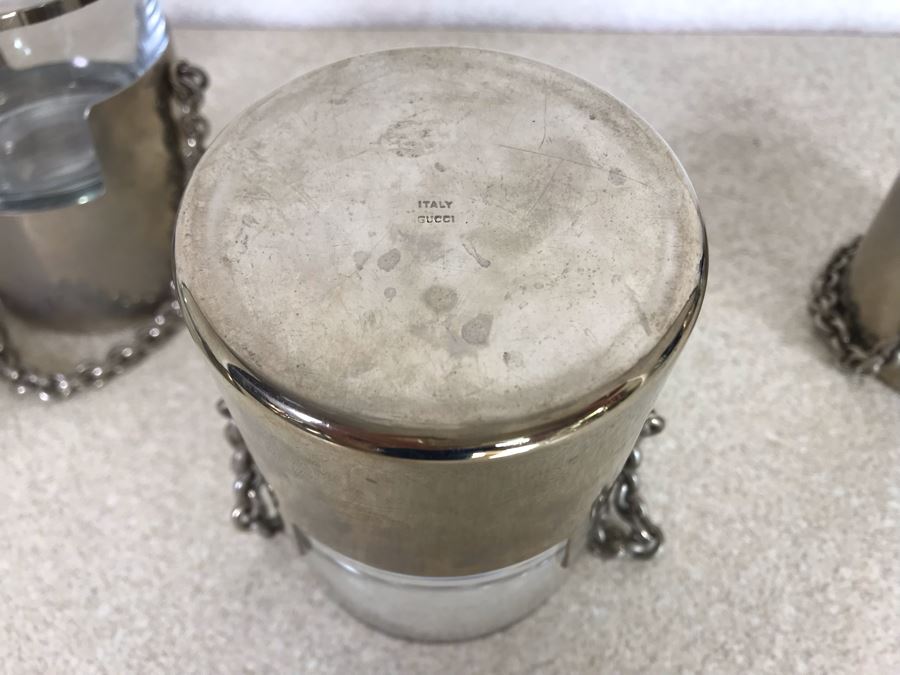 RARE Vintage GUCCI Italy Chain Handle Carrying Cups - Each Cup Weighs Apx 173g [Photo 15]