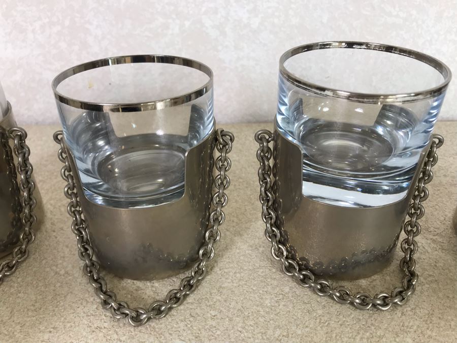 RARE Vintage GUCCI Italy Chain Handle Carrying Cups - Each Cup Weighs Apx 173g [Photo 10]