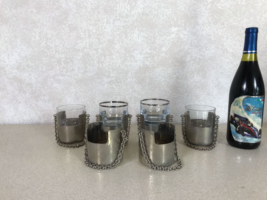 RARE Vintage GUCCI Italy Chain Handle Carrying Cups - Each Cup Weighs Apx 173g [Photo 3]