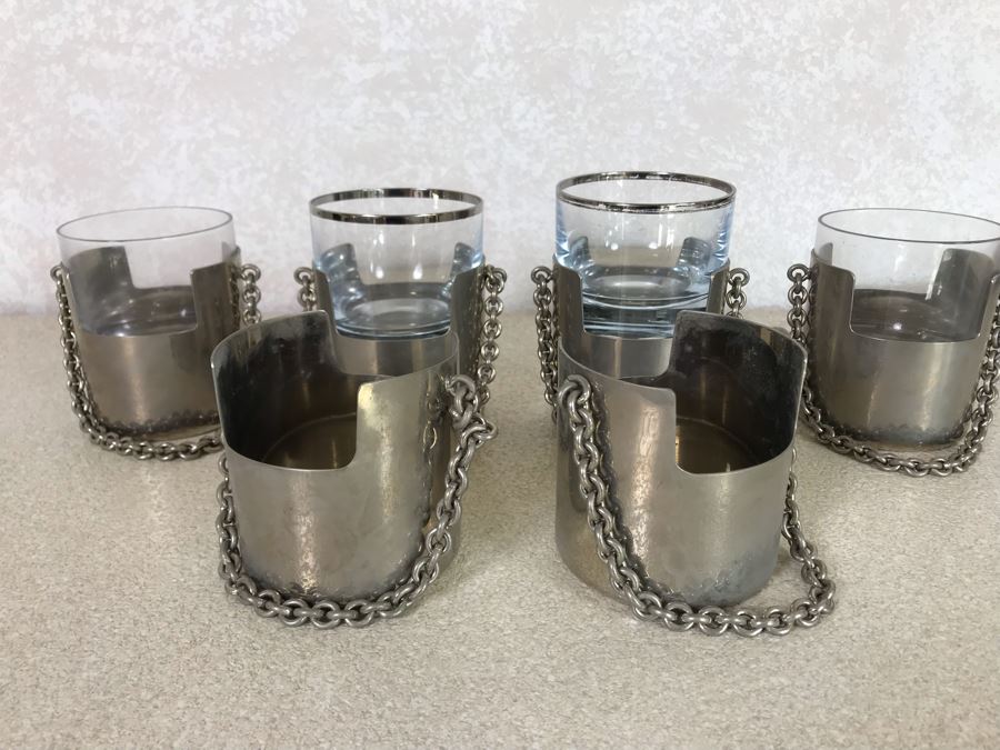RARE Vintage GUCCI Italy Chain Handle Carrying Cups - Each Cup Weighs Apx 173g [Photo 4]