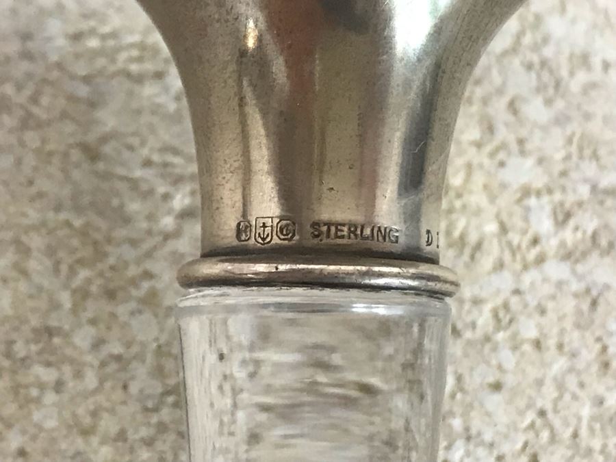 Crystal Decanter With Stunning English Sterling Silver Repousse Stopper 7H [Photo 2]