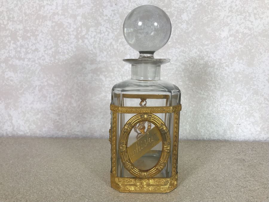 Crystal Liquor Decanter With Hallmarked Overlay Featuring Cherubs [Photo 4]