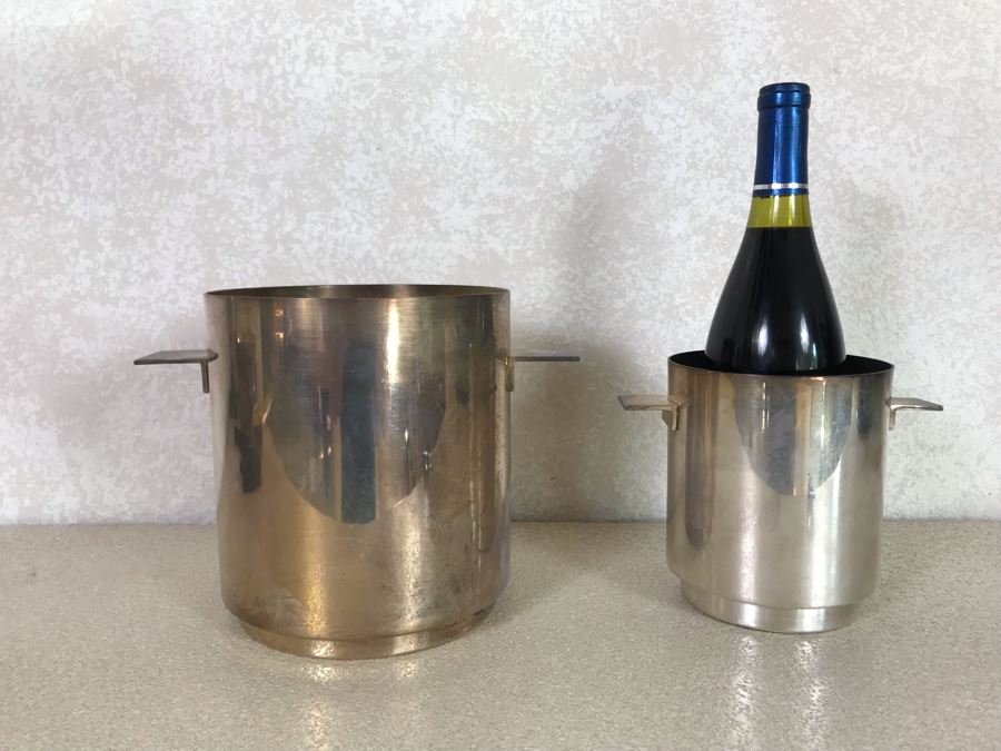 Mid-Century Modern Christofle France Gallia Lino Sabattini Ice Bucket 7.25H X 6.5W And Wine Bucket 5.75H X 4.75W With Tongues Handles [Photo 2]