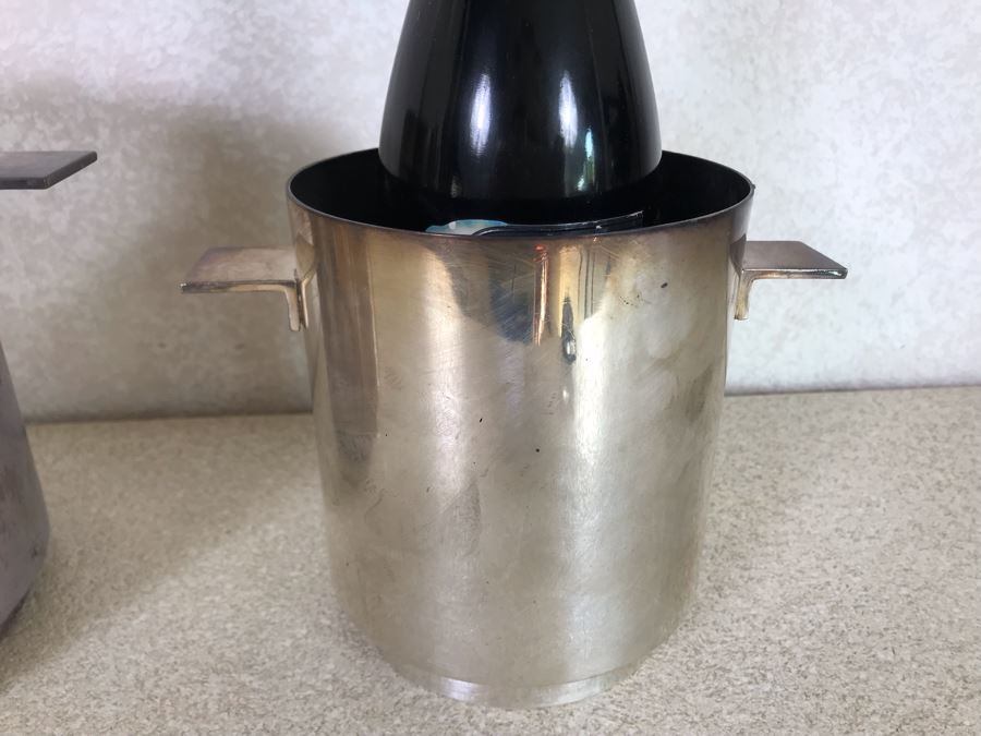 Mid-Century Modern Christofle France Gallia Lino Sabattini Ice Bucket 7.25H X 6.5W And Wine Bucket 5.75H X 4.75W With Tongues Handles [Photo 5]