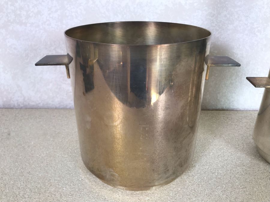 Mid-Century Modern Christofle France Gallia Lino Sabattini Ice Bucket 7.25H X 6.5W And Wine Bucket 5.75H X 4.75W With Tongues Handles [Photo 4]