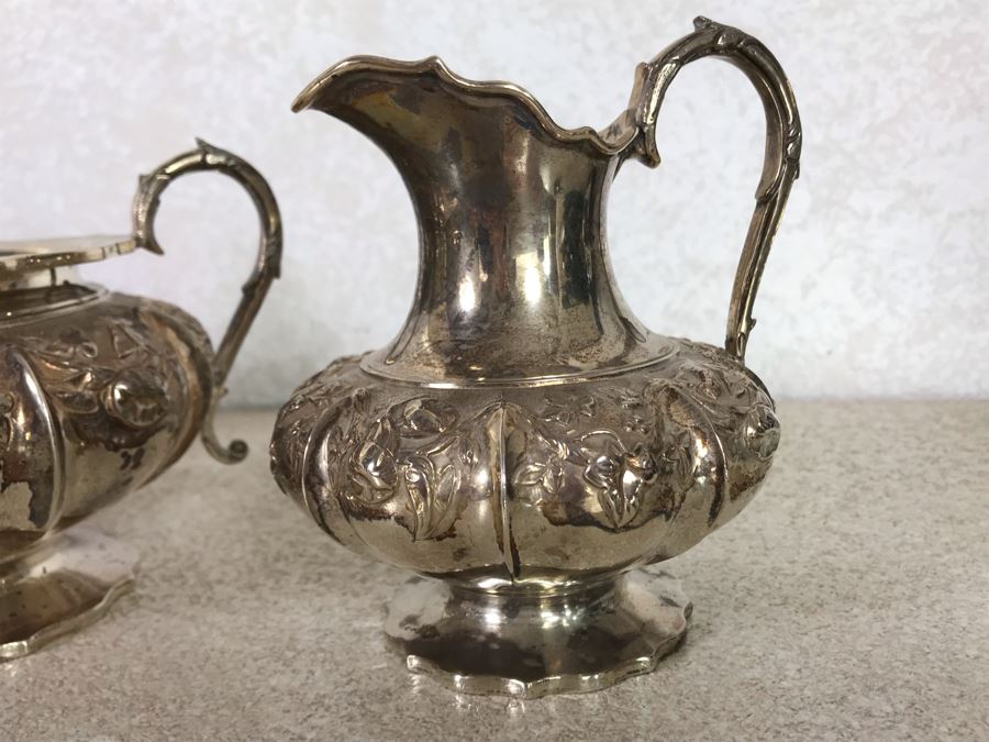 Rare Arts And Crafts Sterling Silver Repousse Tea And Coffee Service With Teapot, Coffee Pot, Creamer And Sugar By Alexander Clark 188 Oxford St London 2,700g [Photo 19]