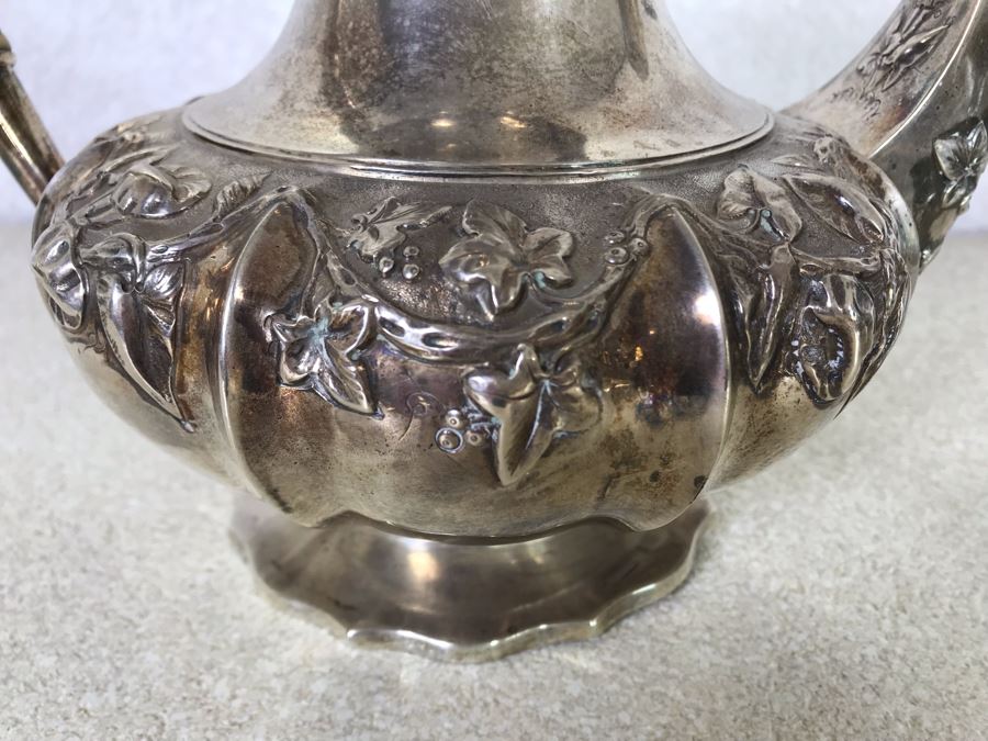 Rare Arts And Crafts Sterling Silver Repousse Tea And Coffee Service With Teapot, Coffee Pot, Creamer And Sugar By Alexander Clark 188 Oxford St London 2,700g [Photo 42]