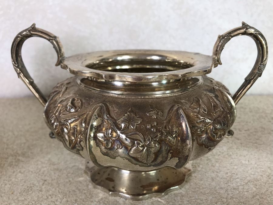 Rare Arts And Crafts Sterling Silver Repousse Tea And Coffee Service With Teapot, Coffee Pot, Creamer And Sugar By Alexander Clark 188 Oxford St London 2,700g [Photo 25]