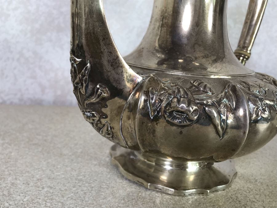Rare Arts And Crafts Sterling Silver Repousse Tea And Coffee Service With Teapot, Coffee Pot, Creamer And Sugar By Alexander Clark 188 Oxford St London 2,700g [Photo 14]