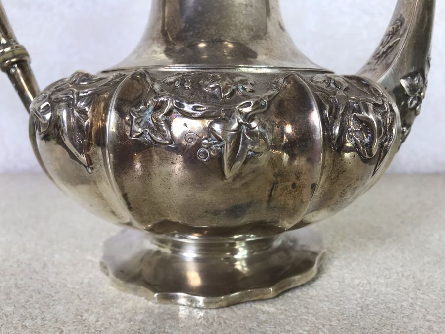 Rare Arts And Crafts Sterling Silver Repousse Tea And Coffee Service With Teapot, Coffee Pot, Creamer And Sugar By Alexander Clark 188 Oxford St London 2,700g [Photo 41]