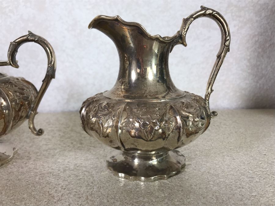 Rare Arts And Crafts Sterling Silver Repousse Tea And Coffee Service With Teapot, Coffee Pot, Creamer And Sugar By Alexander Clark 188 Oxford St London 2,700g [Photo 28]