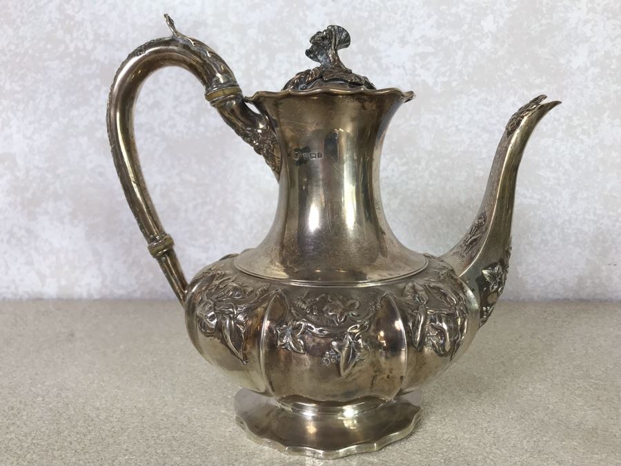 Rare Arts And Crafts Sterling Silver Repousse Tea And Coffee Service With Teapot, Coffee Pot, Creamer And Sugar By Alexander Clark 188 Oxford St London 2,700g [Photo 40]
