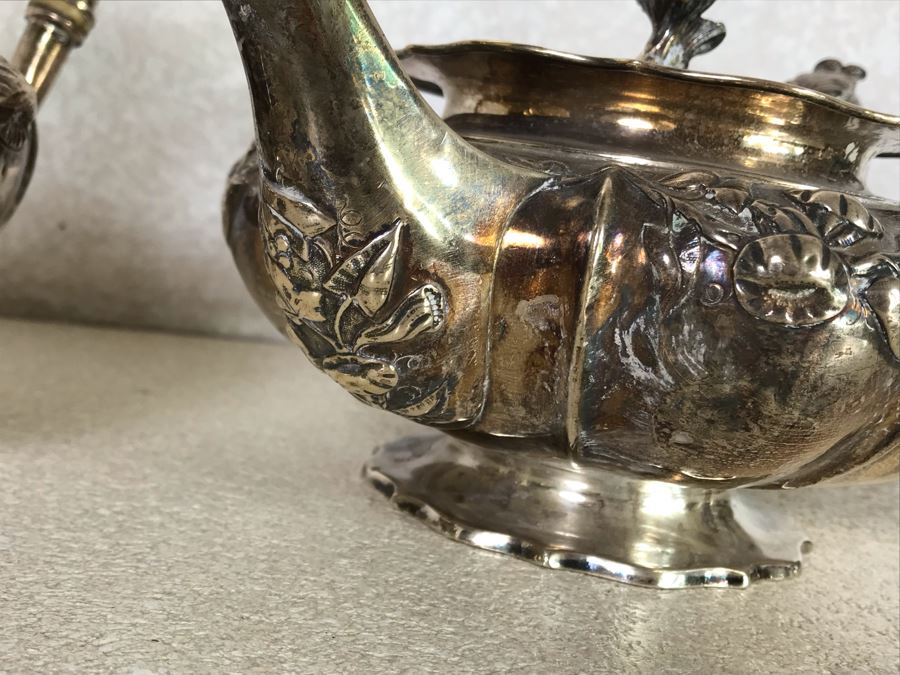 Rare Arts And Crafts Sterling Silver Repousse Tea And Coffee Service With Teapot, Coffee Pot, Creamer And Sugar By Alexander Clark 188 Oxford St London 2,700g [Photo 10]