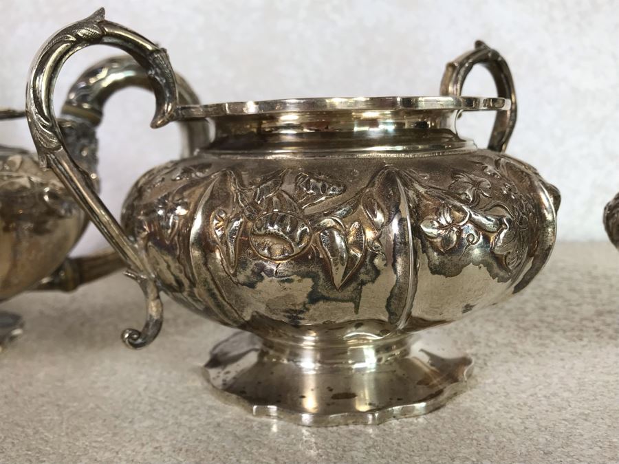 Rare Arts And Crafts Sterling Silver Repousse Tea And Coffee Service With Teapot, Coffee Pot, Creamer And Sugar By Alexander Clark 188 Oxford St London 2,700g [Photo 18]