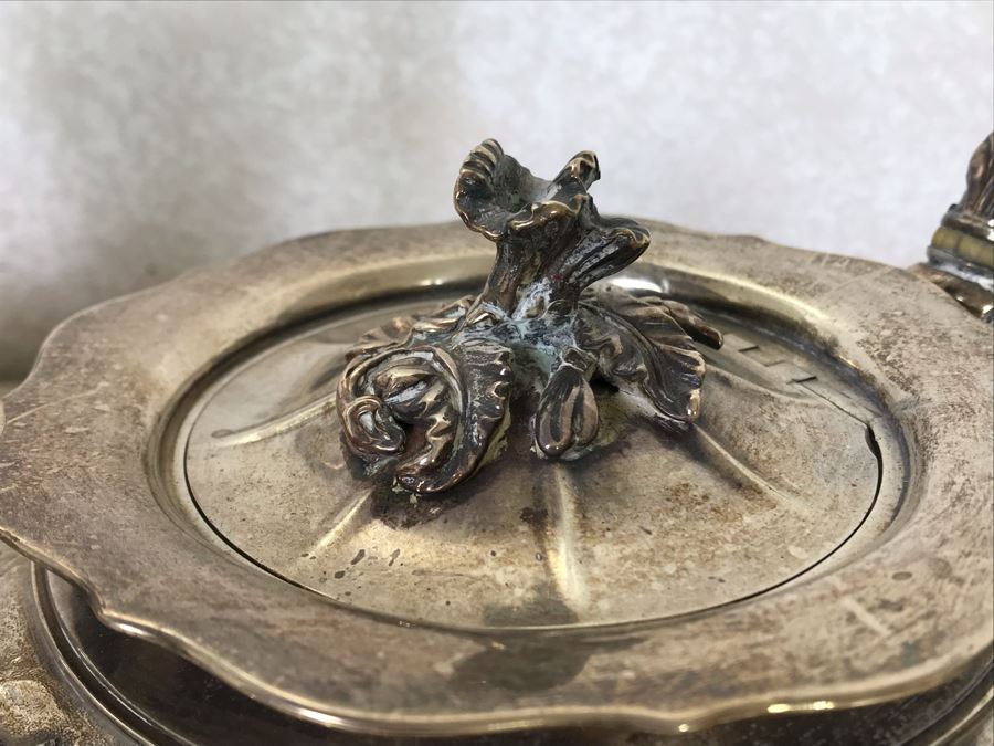 Rare Arts And Crafts Sterling Silver Repousse Tea And Coffee Service With Teapot, Coffee Pot, Creamer And Sugar By Alexander Clark 188 Oxford St London 2,700g [Photo 8]