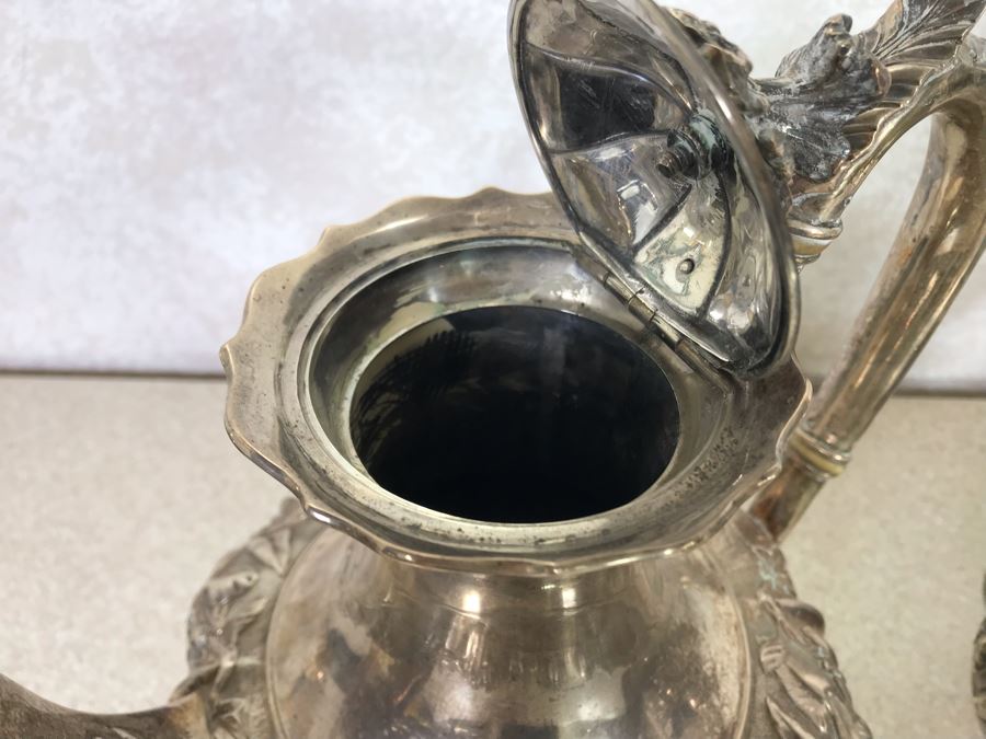 Rare Arts And Crafts Sterling Silver Repousse Tea And Coffee Service With Teapot, Coffee Pot, Creamer And Sugar By Alexander Clark 188 Oxford St London 2,700g [Photo 23]