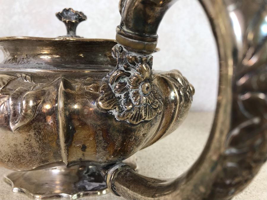 Rare Arts And Crafts Sterling Silver Repousse Tea And Coffee Service With Teapot, Coffee Pot, Creamer And Sugar By Alexander Clark 188 Oxford St London 2,700g [Photo 36]