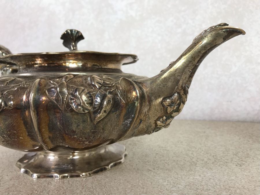 Rare Arts And Crafts Sterling Silver Repousse Tea And Coffee Service With Teapot, Coffee Pot, Creamer And Sugar By Alexander Clark 188 Oxford St London 2,700g [Photo 39]