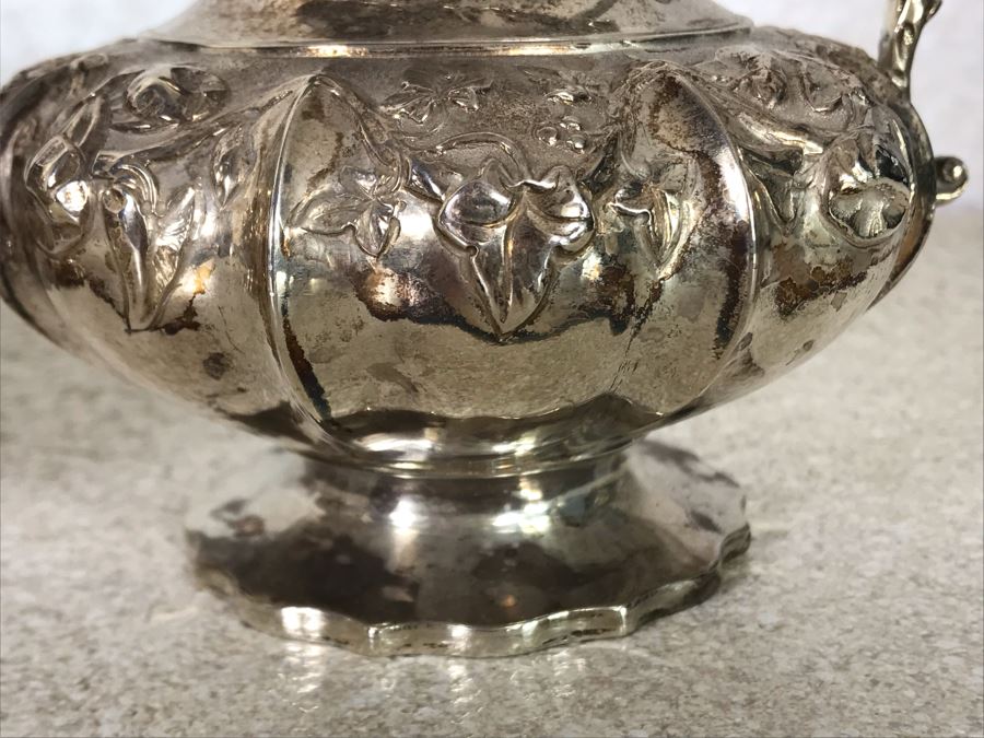 Rare Arts And Crafts Sterling Silver Repousse Tea And Coffee Service With Teapot, Coffee Pot, Creamer And Sugar By Alexander Clark 188 Oxford St London 2,700g [Photo 30]