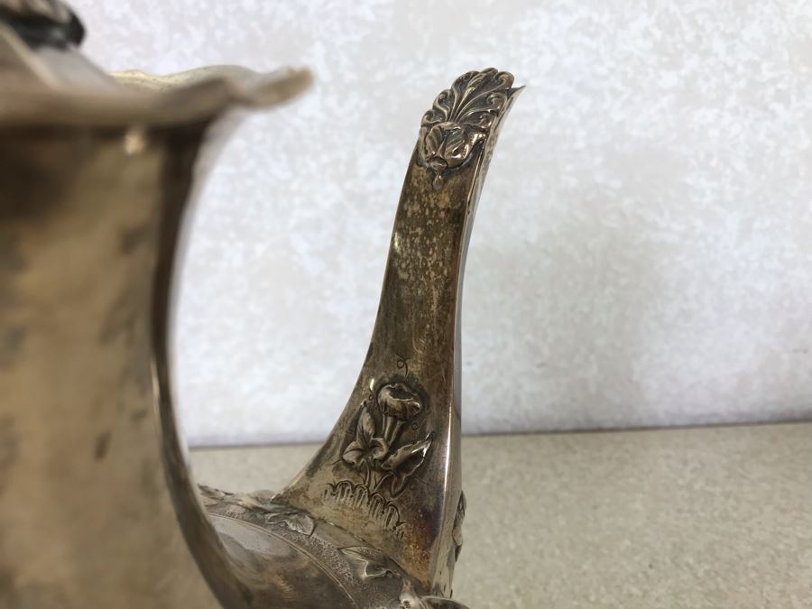 Rare Arts And Crafts Sterling Silver Repousse Tea And Coffee Service With Teapot, Coffee Pot, Creamer And Sugar By Alexander Clark 188 Oxford St London 2,700g [Photo 44]