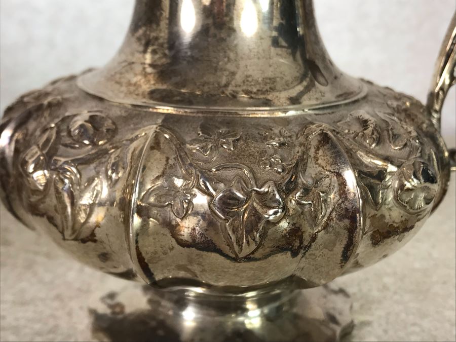 Rare Arts And Crafts Sterling Silver Repousse Tea And Coffee Service With Teapot, Coffee Pot, Creamer And Sugar By Alexander Clark 188 Oxford St London 2,700g [Photo 29]