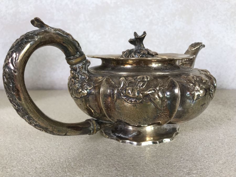Rare Arts And Crafts Sterling Silver Repousse Tea And Coffee Service With Teapot, Coffee Pot, Creamer And Sugar By Alexander Clark 188 Oxford St London 2,700g [Photo 37]