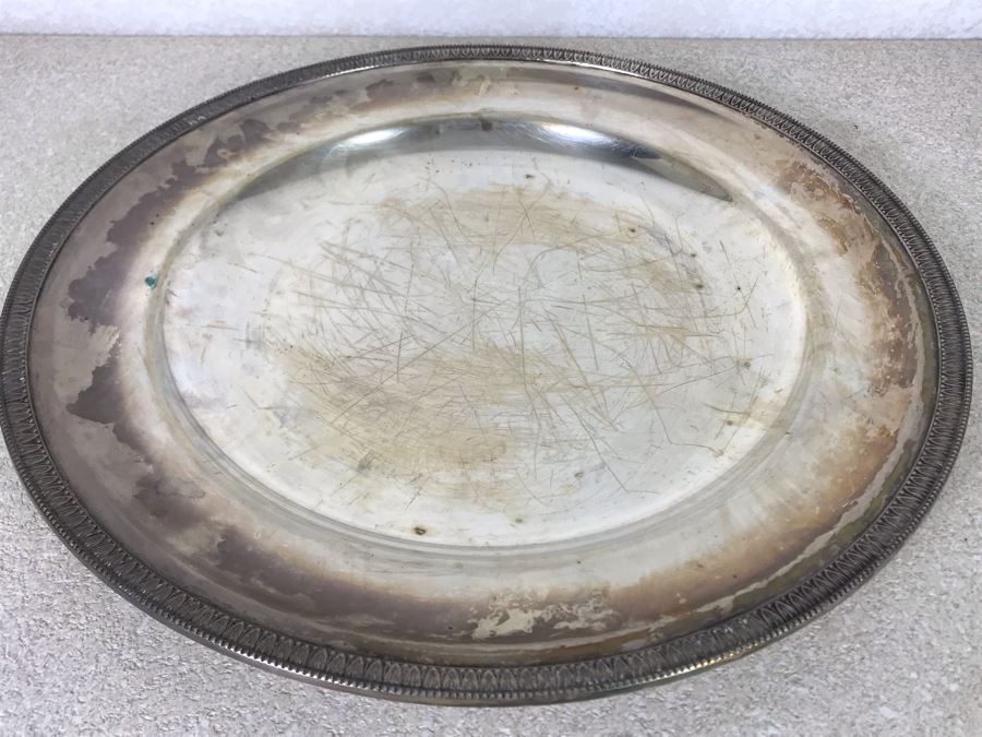 Vintage Italian Neoclassical 800 Silver Hallmarked 20 AL ALESSANDRIA Italy - RICCI & C. S.p.A. Round Tray Plate Dish 14W 720g [Photo 4]