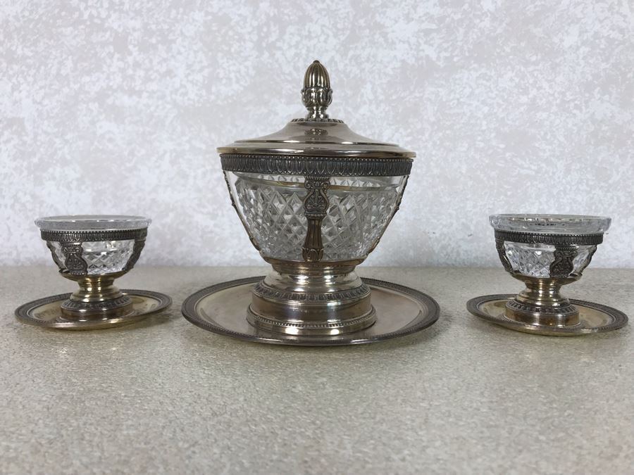 Vintage Italian Neoclassical 800 Silver Hallmarked 20 AL ALESSANDRIA Italy - RICCI & C. S.p.A. Center Bowl With Lid And Pair Of Cups Total Silver Weight 596g [Photo 2]