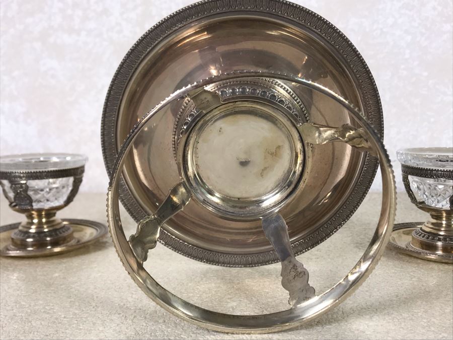 Vintage Italian Neoclassical 800 Silver Hallmarked 20 AL ALESSANDRIA Italy - RICCI & C. S.p.A. Center Bowl With Lid And Pair Of Cups Total Silver Weight 596g [Photo 13]