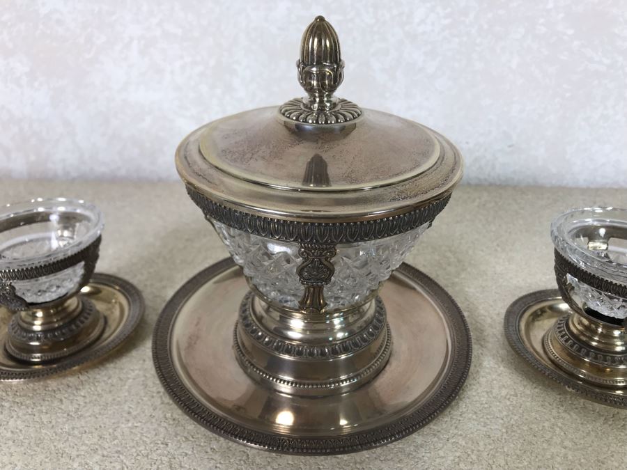 Vintage Italian Neoclassical 800 Silver Hallmarked 20 AL ALESSANDRIA Italy - RICCI & C. S.p.A. Center Bowl With Lid And Pair Of Cups Total Silver Weight 596g [Photo 5]